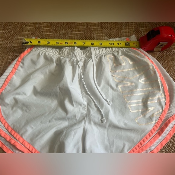 Nike Women's White/Orange Dri-Fit Running Athletic Shorts,Size M,Metallic Logo - Picture 5 of 9